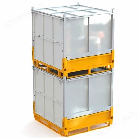 带盖子吨箱 可折叠可堆垛表面喷塑处理载重1.3吨金属周转料箱