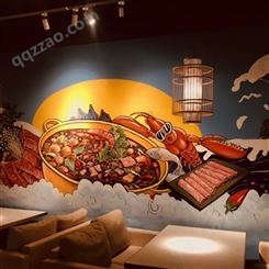 餐厅墙体彩绘室内壁画公司新国潮风格墙绘