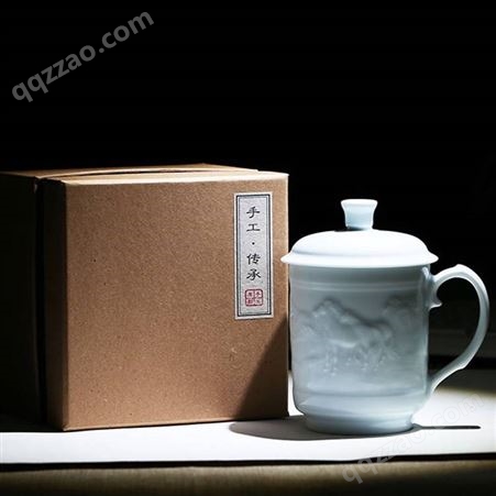 影青瓷陶瓷水杯 十二生肖玲珑茶杯个性情侣杯子 带盖办公室送泡茶杯子