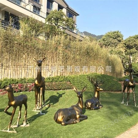 大型几何鹿雕塑 仿铜神鹿雕塑 园林景观玻璃钢鹿群摆件树脂工艺品