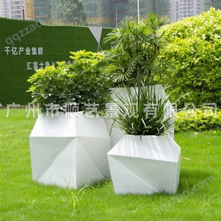 玻璃钢大花盆 创意白色菱形美陈落地摆件 户外公园市政可移动花器