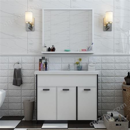 铝唯全铝浴室柜洗手盆柜组合带镜子 卫生间卫浴柜洗脸台 云石高光板