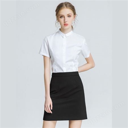 广州女士全棉职业装定做 白色办公室小方领免烫衬衣 上班通勤衬衫订制