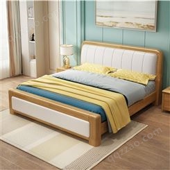 全实木床 1.8米新中式卧室双人床 1.5米中式实木家具 软包主卧单人床