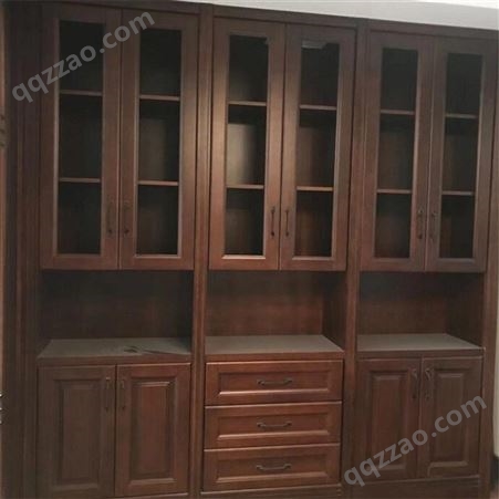 南京新中式实木书柜 带玻璃门书房整体组装储物柜 大书橱置物架