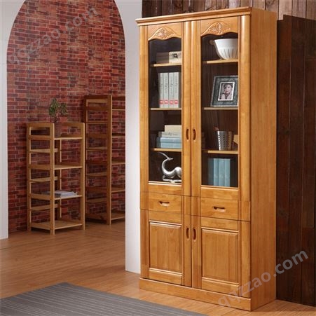 南京新中式实木书柜 带玻璃门书房整体组装储物柜 大书橱置物架