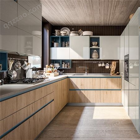 南京工厂定制实木壁橱橱柜 定制整体厨房柜子 现代简约原木厨柜