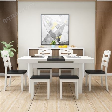 北欧实木原木餐桌 现代简约黑胡桃木 餐桌椅组合 长方形家用饭桌茶桌