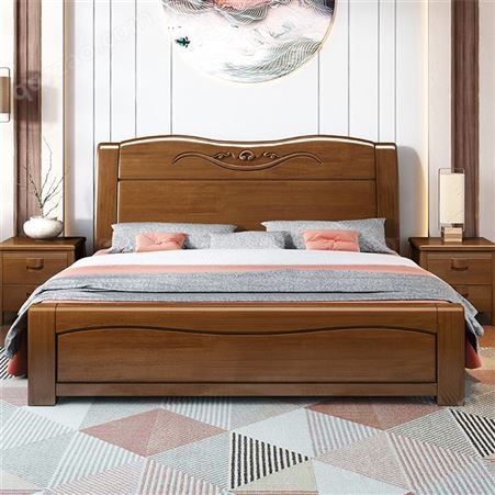 南京胡桃木实木床 1.8米双人床 现代简约1.5米主卧北欧床