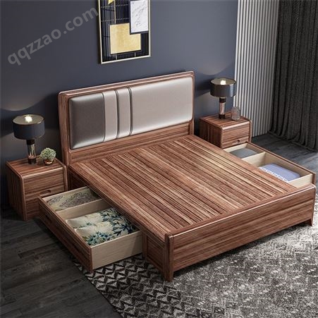 南京胡桃木实木床 1.8米双人床 现代简约1.5米主卧北欧床